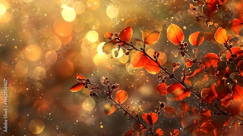 Sparkling Autumn Leaves with Warm Bokeh Background Effect