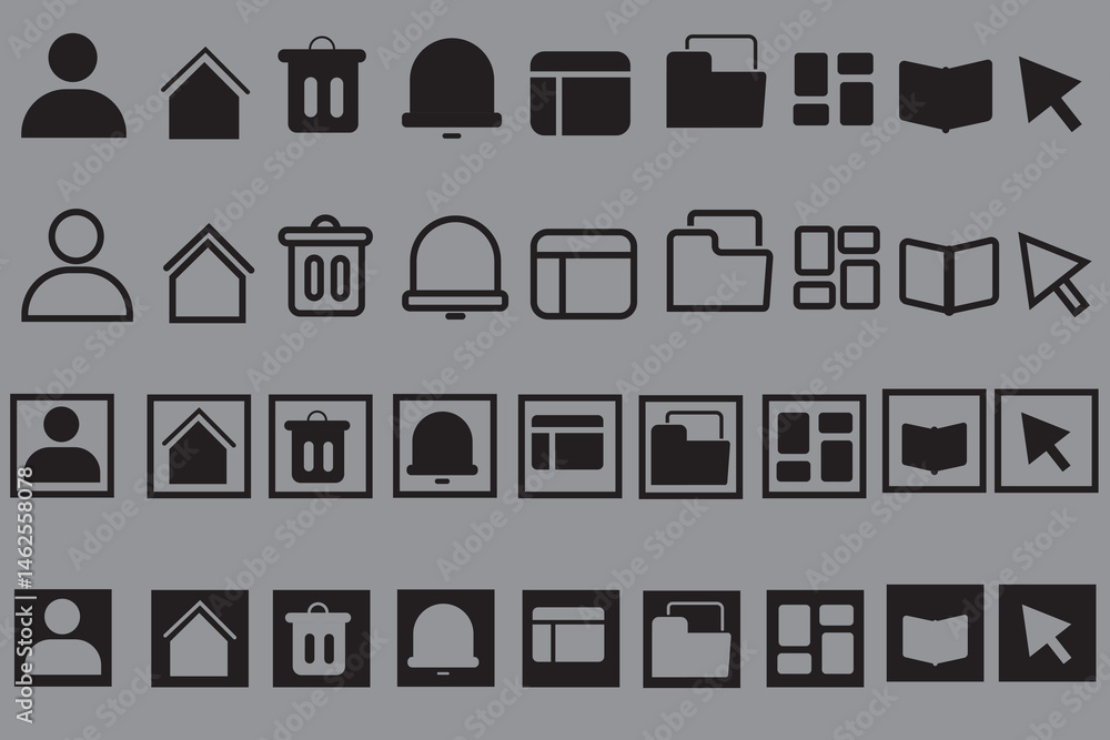 set of icons black and white line art vector illustration black and white color icon design with ash background set of icons black and white line art vector illustration black and white color icon design with ash background