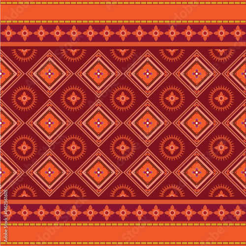 Cultural Seamless Border with Traditional Floral Elements  Inspired by Southeast Asian Textile Art, Perfect for Modern Creative Projects.