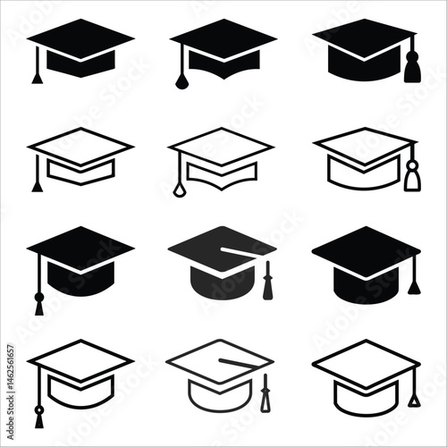Graduation hat Icon Collection – Vector Education Symbols for School and Academic Designs