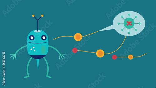 Pathway to a Nerve Cell An illustration of a nanobot approaching a nerve cell to deliver a neurotransmitter with direction arrows and visual effects highlighting its precision.