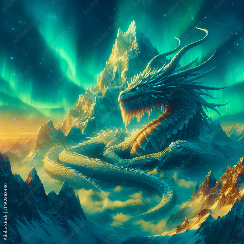 Sleeping Dragon on Fantasy Mountaintop - Snow-Capped Peak Epic Scene
Sleeping Dragon on Fantasy Mountaintop - Snow-Capped Peak Epic Scene