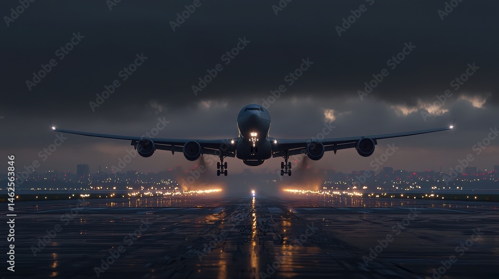 A jet is taking off from an airport runway