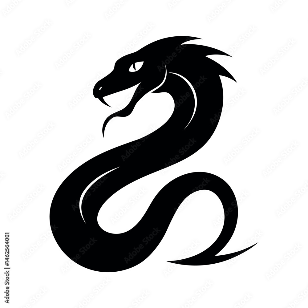 Striking Snake Tattoo in Black Vector Silhouette Form Striking Snake Tattoo in Black Vector Silhouette Form