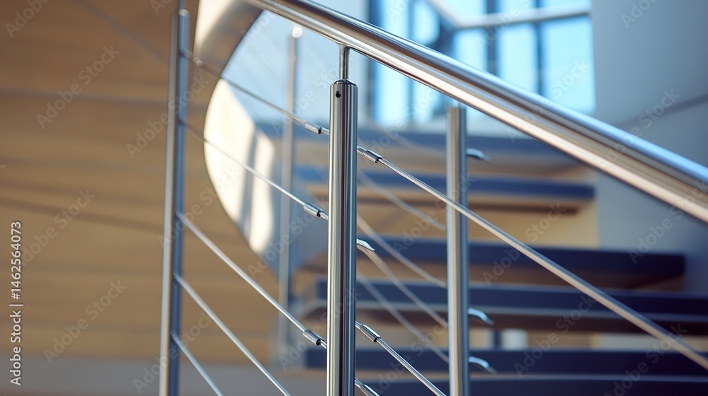 Naklejka premium Modern Stainless Steel Staircase Railing