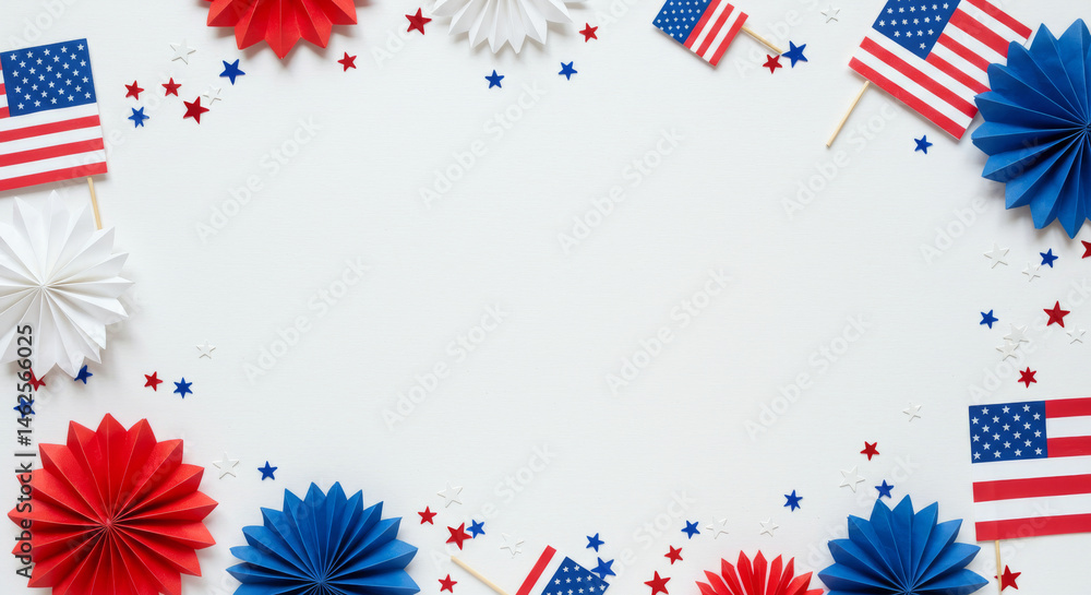Obraz premium Happy 4th of July - Independence Day. Fourth of July lettering card. Fourth of July Greeting Card with Fireworks. Wallpaper. Background