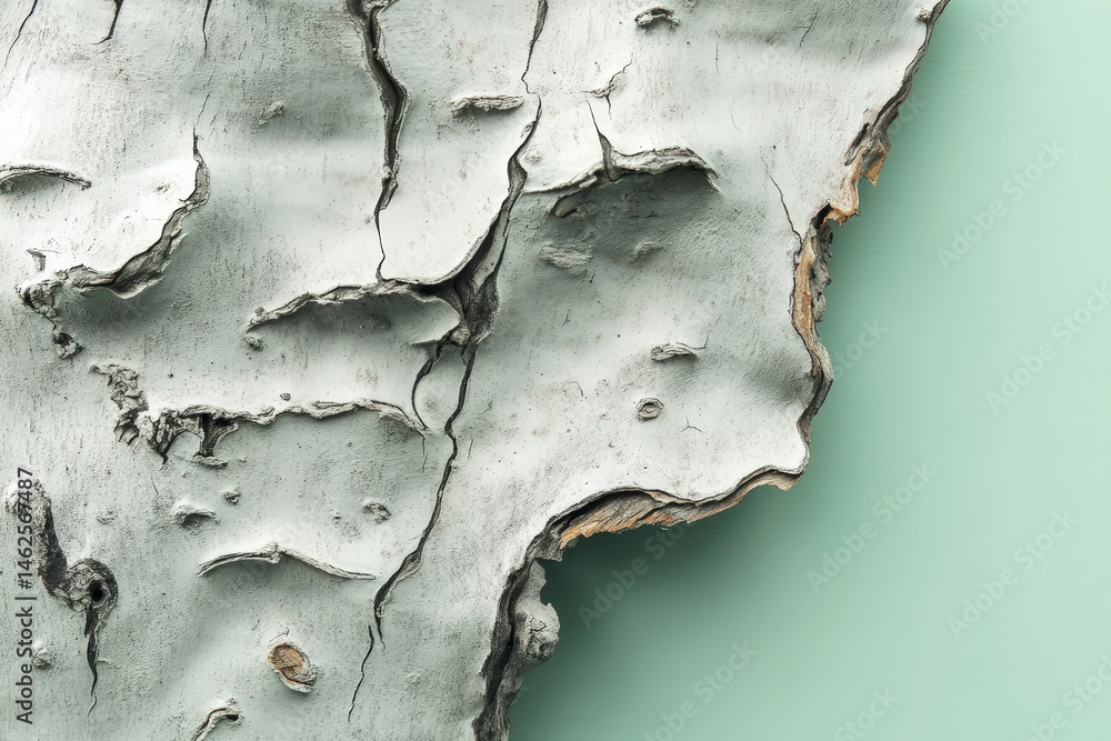Obraz premium Close-up view of weathered, light gray bark texture.