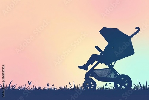 Subtle stroller silhouette repeat on pastel background, stroller, design, cute