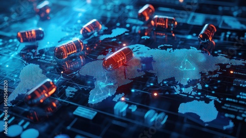 Wallpaper Mural Global medicine distribution.  Interactive world map with capsules Torontodigital.ca