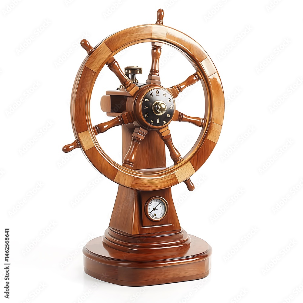 Obraz premium Wooden Ship Wheel Clock Decor.