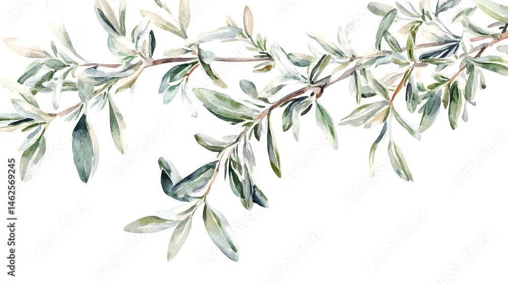 Delicate watercolor illustration of a branch with leaves. Delicate watercolor illustration of a branch with leaves.