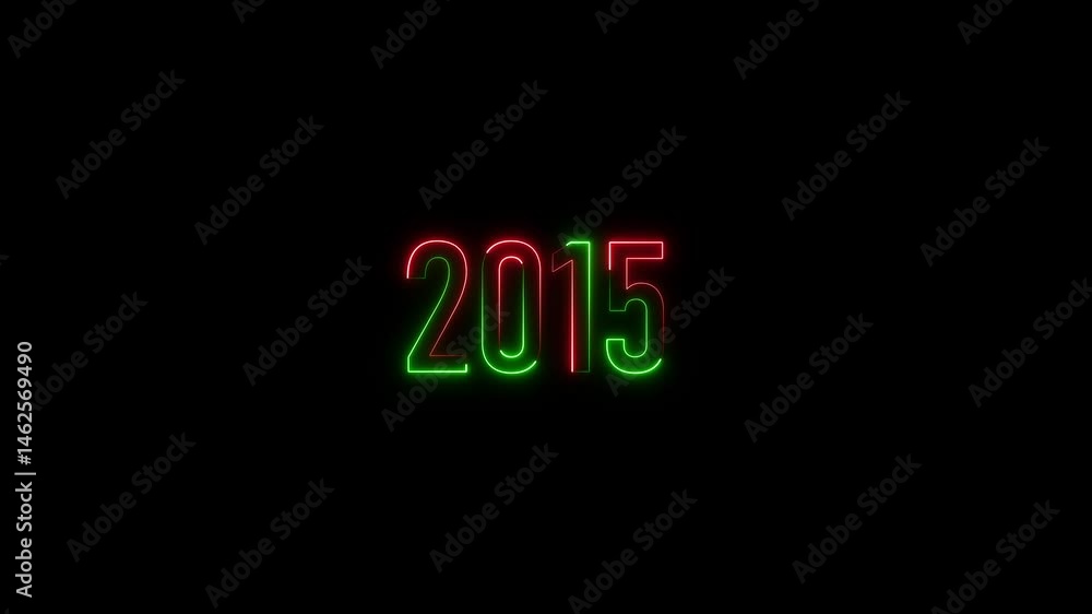 Abstract 2015 neon text animation ,two rainbow color neon . with black background.. Abstract 2015 neon text animation ,two rainbow color neon . with black background..