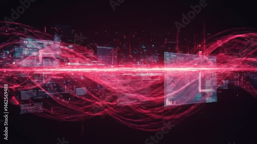 Wallpaper Mural A vibrant digital artwork showcasing a network of glowing red lines and virtual data displays. Torontodigital.ca