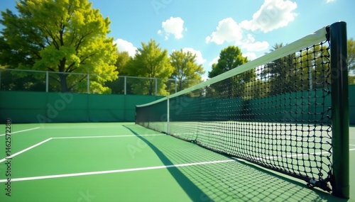 Wallpaper Mural Green tennis court with net, bright sunny day, background, tennis, court Torontodigital.ca