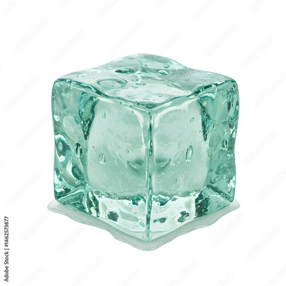 Obraz premium Melting Ice Cube with Water Droplets 