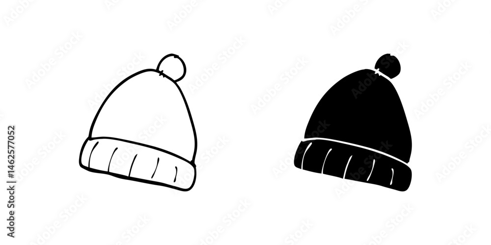 Fototapeta premium Vector icon set depicting winter hats, suitable for cold weather and style designs.