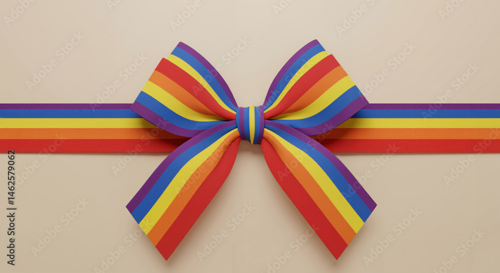 Rainbow ribbon tied in a bow for Pride Month on neutral background Rainbow ribbon tied in a bow for Pride Month on neutral background