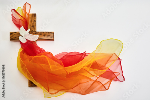 Obraz na plátne Pentecost Sunday. Pentecost background with flying dove
