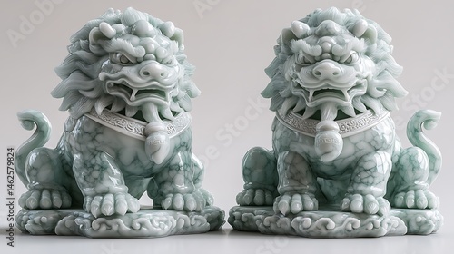 Wallpaper Mural Elegant green jade lions on plinths high resolution image Torontodigital.ca