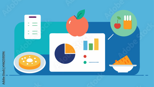 Nutrition Tracker A plate of healthy food alongside a wearable displaying food intake data visually connecting diet to health metrics.