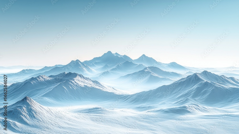 Vast, icy mountain range under a pale sky Vast, icy mountain range under a pale sky