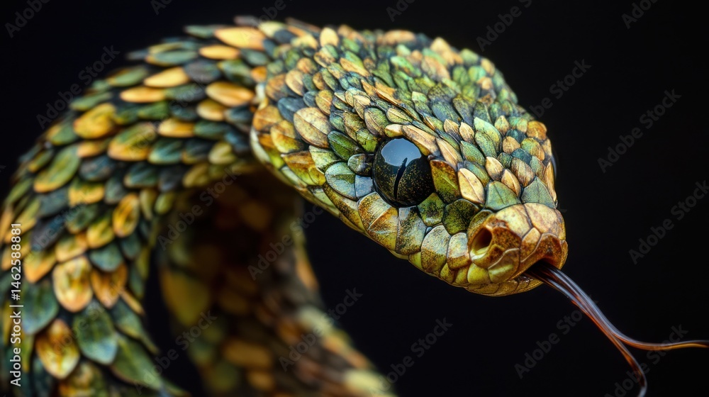 Fototapeta premium Bushmaster snake portrait, rainforest, night, reptile, wildlife photography
