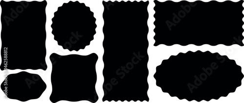 Set of frames with zigzag edge shapes vector collection. scallop edge shape. Rectangular, round, circle, oval and square scalloped frames.	