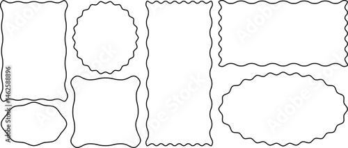 Set of frames with zigzag edge shapes vector collection. scallop edge shape. Rectangular, round, circle, oval and square scalloped frames.	