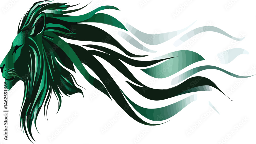 Fototapeta premium Green abstract lion head with flowing mane vector
