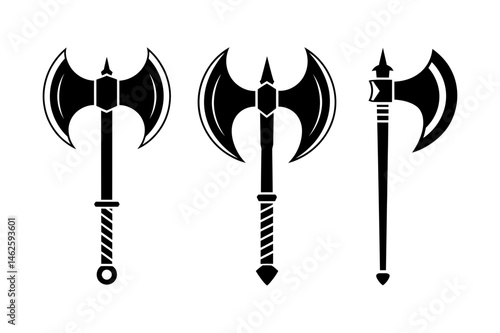 Axe weapon vector set double bladed battle axes