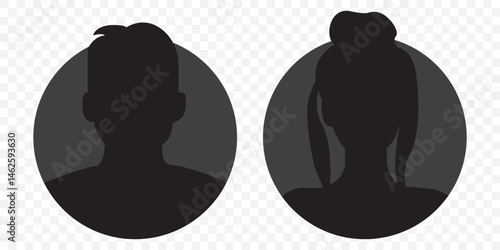 Silhouette head, avatar face, person icon people. Male and female profile. Vector illustration set on Transparent Background. EPS 10.