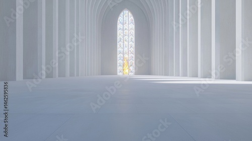 Empty, white cathedral interior, modern, minimalist