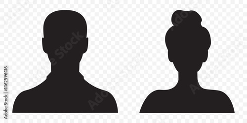 Man and woman silhouette avatar. Profile icon. Profile picture, portrait symbol. User member. Circle button with avatar photo silhouette vector design and illustration. EPS 10.