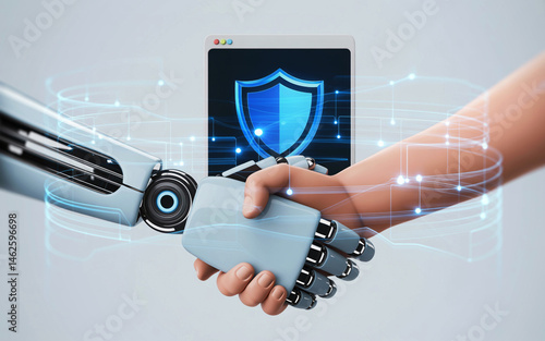 Human and Robot Handshake with Digital Shield on Screen