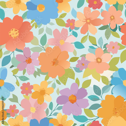Wallpaper Mural Beautiful seamless floral pattern with watercolor summer flowers. Stock illustration.leaf, artwork, clip, ornament, print, textile, watercolor, botanical, fabric, wallpaper, art, modern, botany,  Torontodigital.ca