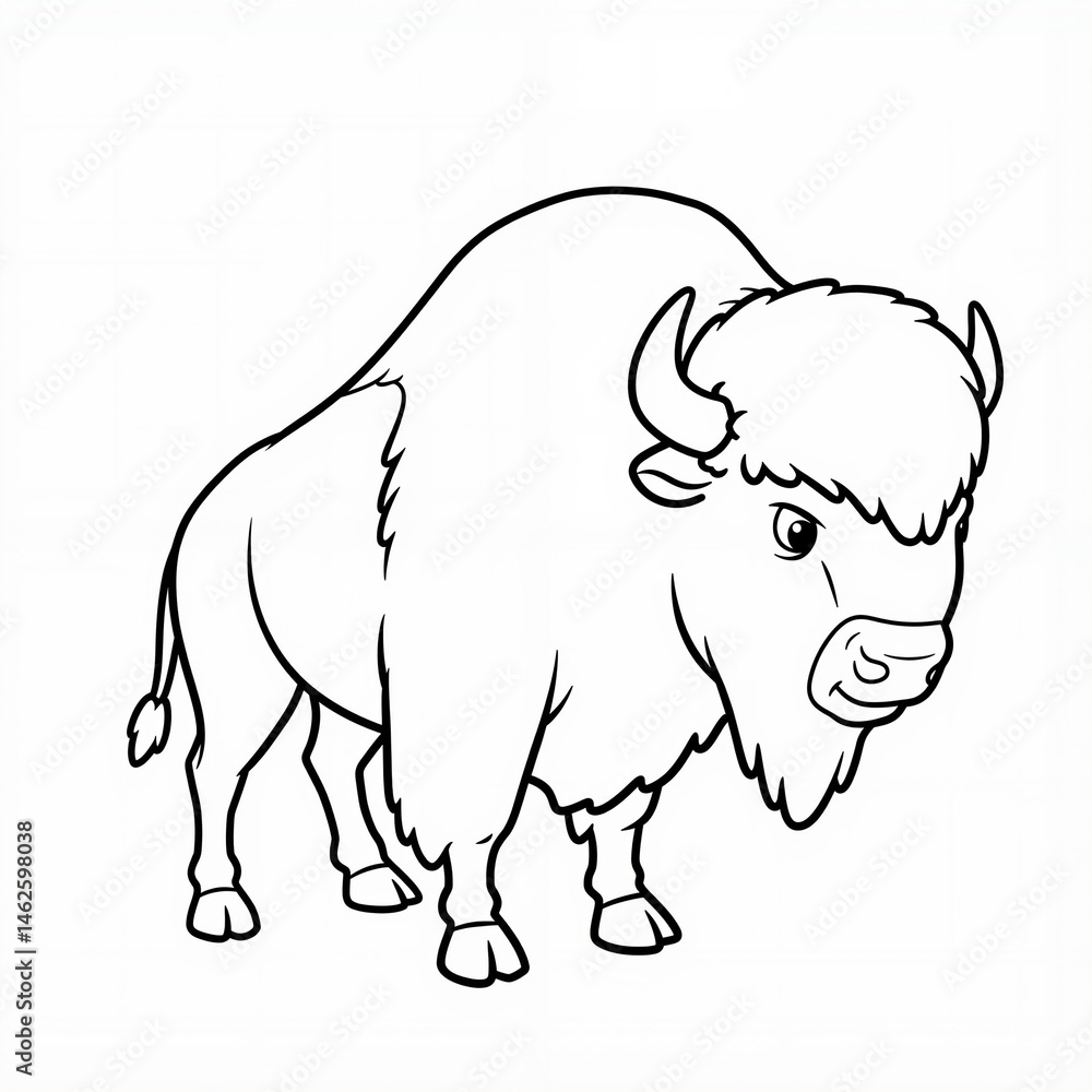 Bison illustration in black and white on a plain background Bison illustration in black and white on a plain background