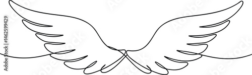 Continuous one line drawing of an angel wing in minimal and elegant style on a clean white background

