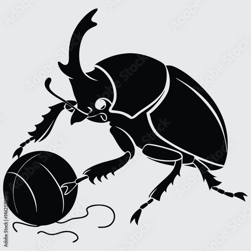 A dung beetle rolling a ball image silhouette design vector art and illustration