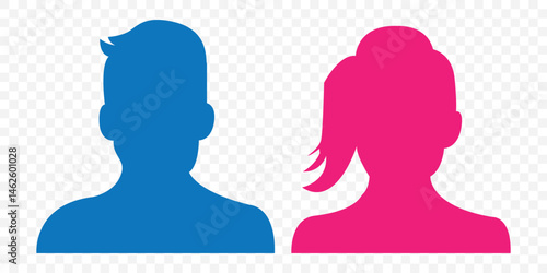 Blue Man and Pink woman avatar profile. Male and Female icon. Vector illustration on Transparent Background. EPS 10 .