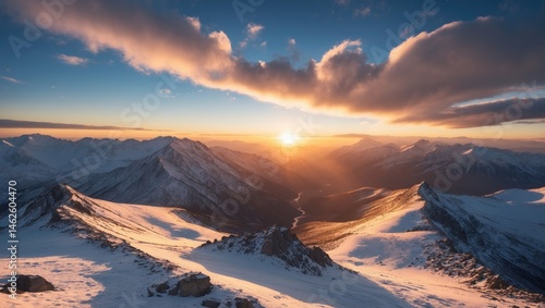Fototapeta Naklejka Na Ścianę i Meble -  Breathtaking Sunset in the Polish Tatry: Exploring Winter Landscape and Mountain Peaks in Eastern Europe