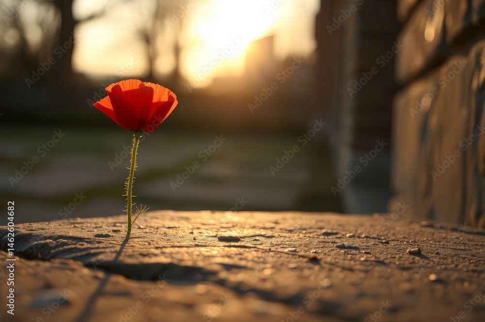 Red Poppy in Golden Hour Light
