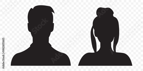 Set man and woman head icon silhouette. Male and female avatar profile sign, face silhouette logo stock vector on Transparent Background. EPS 10