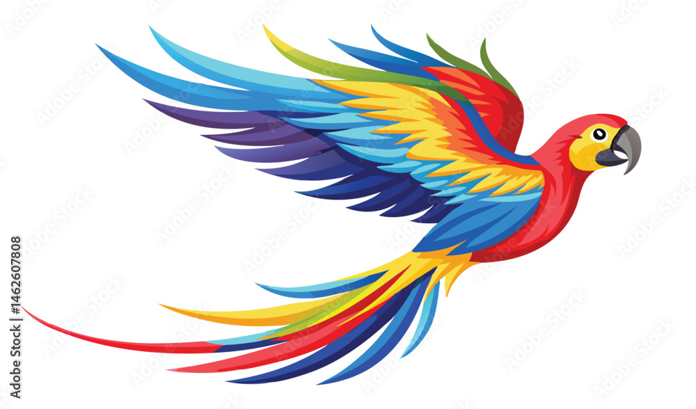 Obraz premium Bright Macaw Soaring with Colorful Plumage Spread