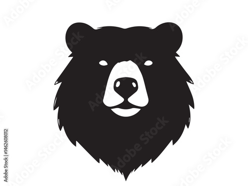 Bear head black silhouette on white background. Bear Face Icon. Minimal Bear Head Symbol. Vector illustration. 