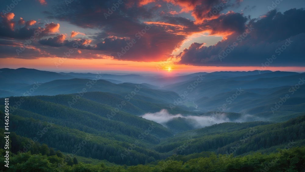 Fototapeta premium Sunset over mountain landscape with stunning views