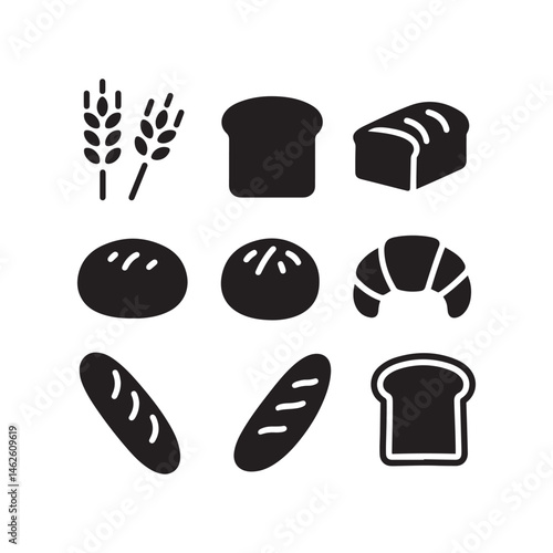 Bread and Bakery Food Icons Silhouettes – Black and White Minimalist Vector Set