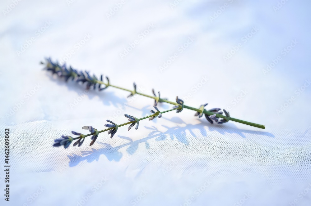 Fresh Lavender Sprig on Linen