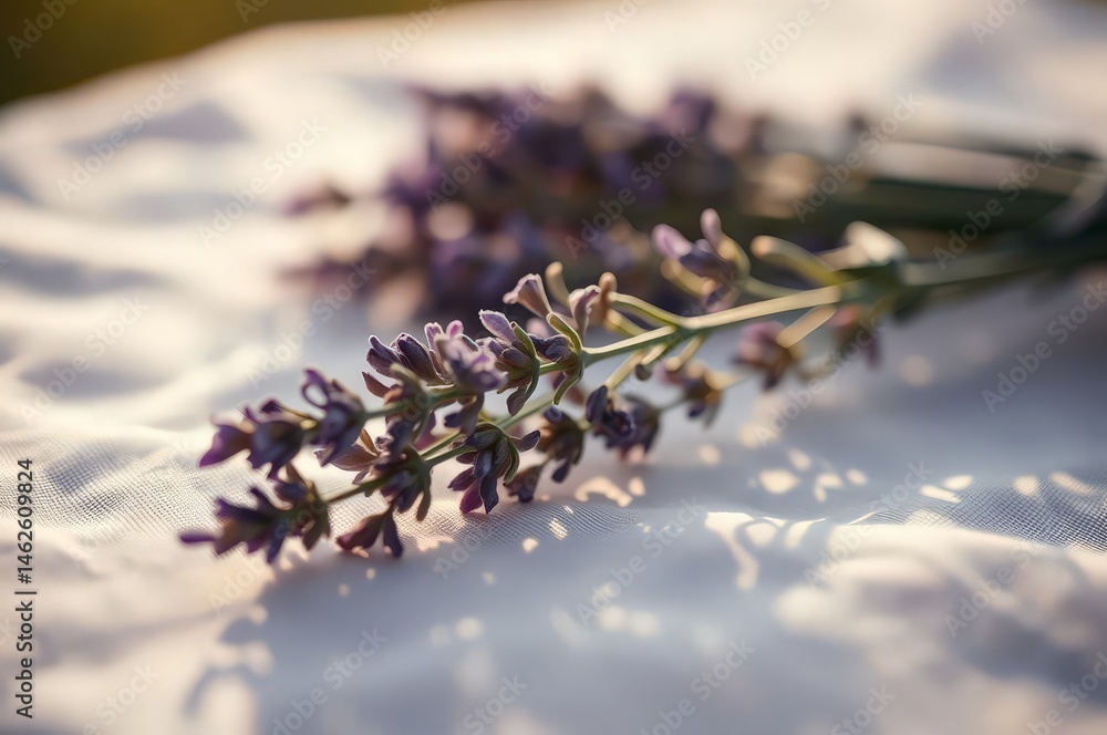 Lavender Sprig on Linen