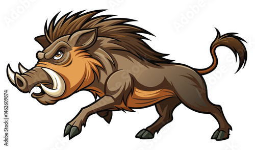 Warthog Charging Forward with Gleaming Tusks