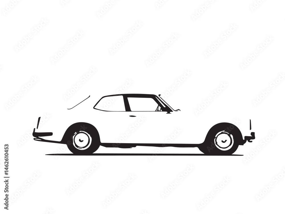 Naklejka premium Vintage classic car silhouette. Vintage car silhouette isolated on white background. Classic car side view. Vector illustration.
